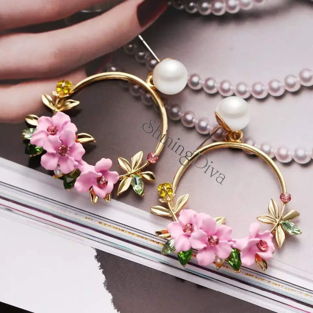 YouBella Jewellery Earrings for women Floral Resin Earrings for Girls and Women (Pink)