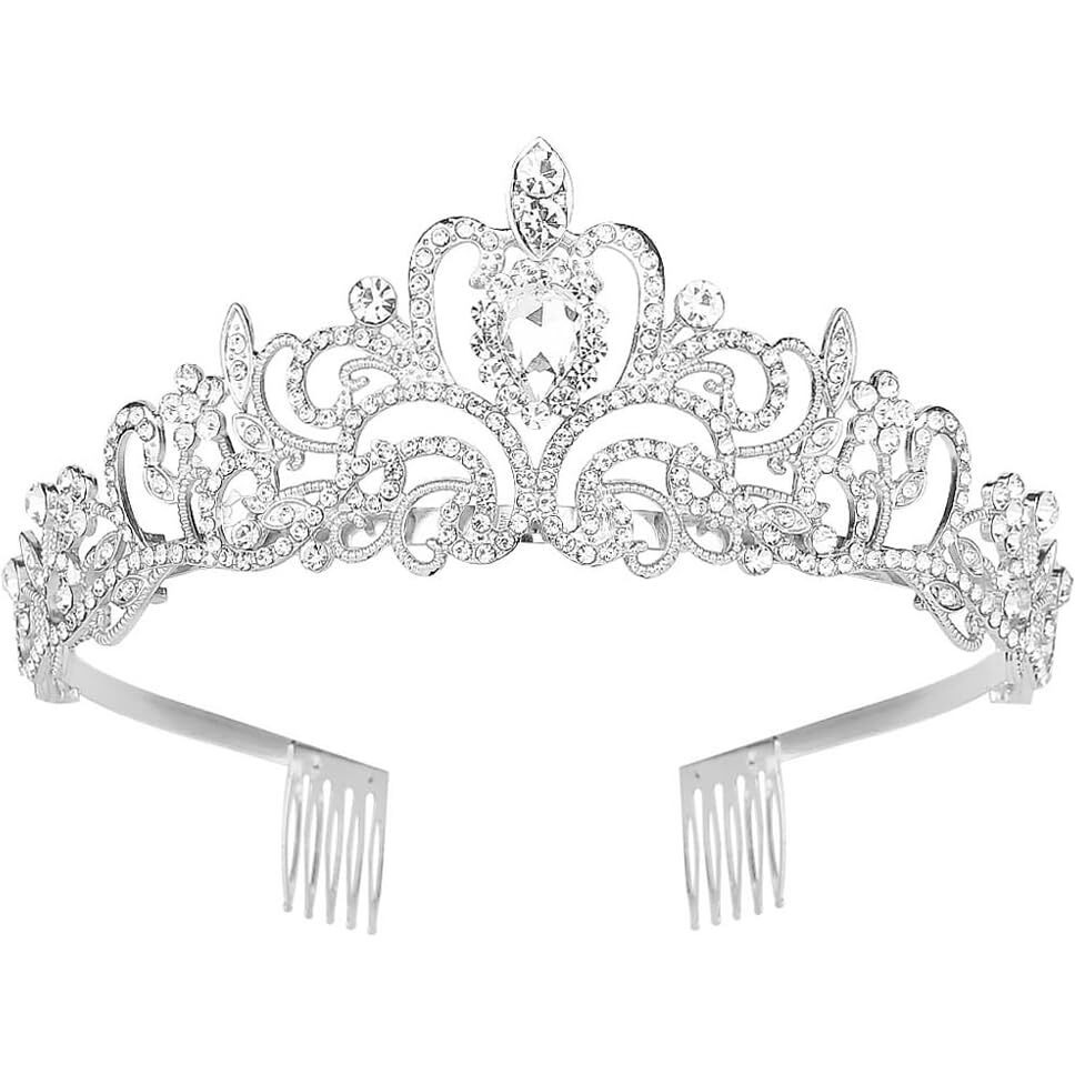 Shining Diva Fashion Crystal Tiara and Crown for Women Stylish Headband Crowns with Comb Tiaras for Girls Kids Queen Princess Wedding Bridal Birthday Gift Hair Accessories (Silver) (15412hb)