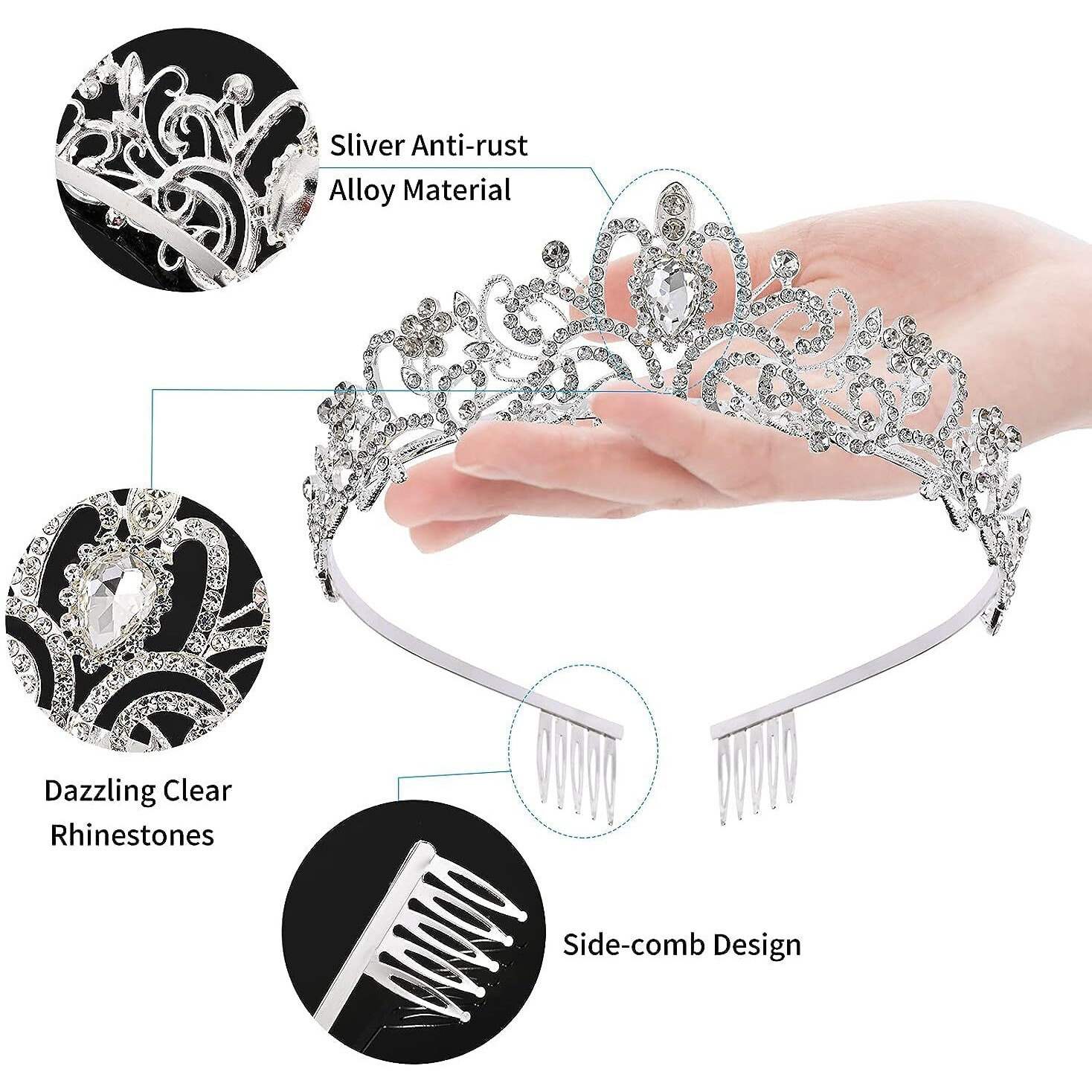 Shining Diva Fashion Crystal Tiara and Crown for Women Stylish Headband Crowns with Comb Tiaras for Girls Kids Queen Princess Wedding Bridal Birthday Gift Hair Accessories (Silver) (15412hb)