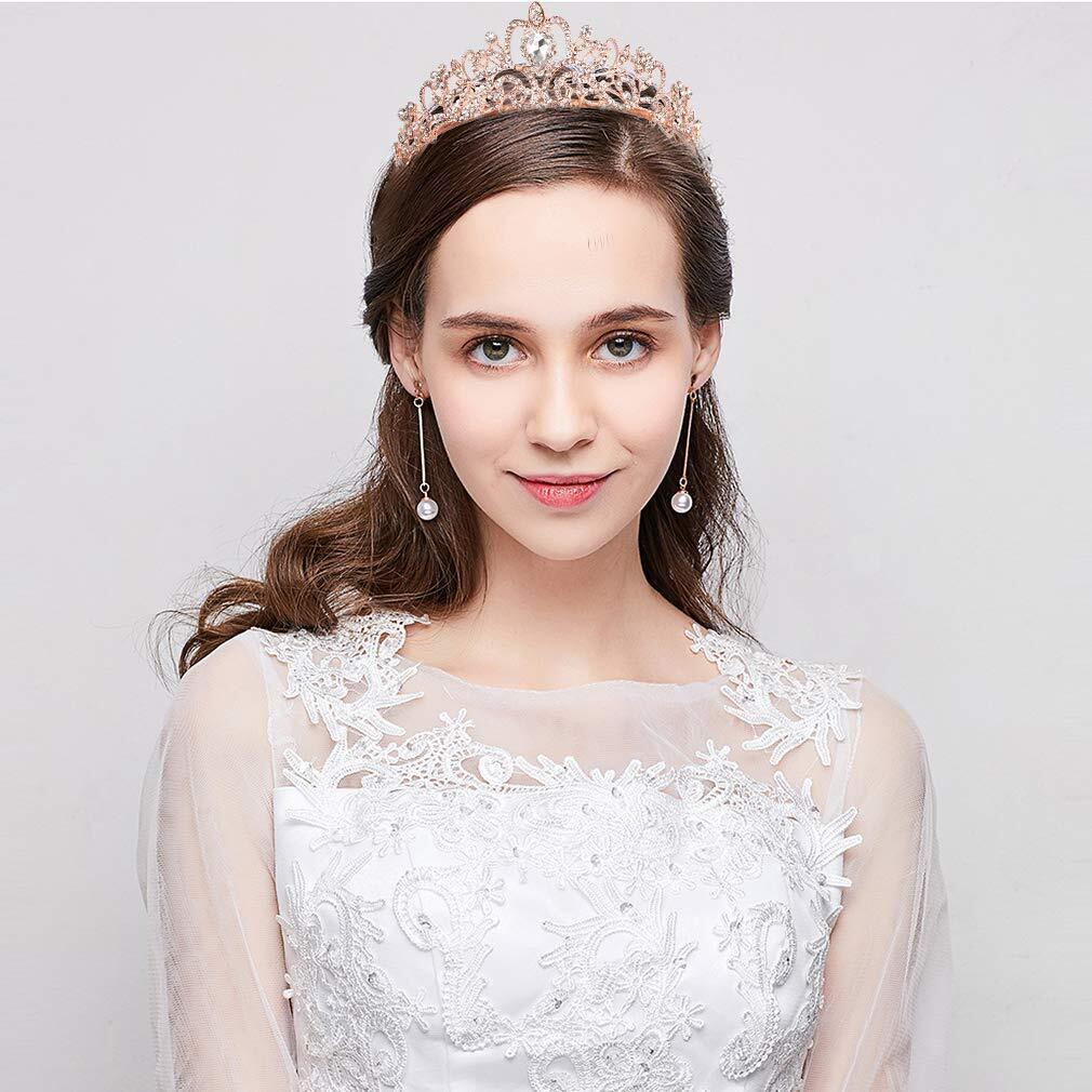 Shining Diva Fashion Crystal Tiara and Crown for Women Stylish Headband Crowns with Comb Tiaras for Girls Kids Queen Princess Wedding Bridal Birthday Gift Hair Accessories (Rose Gold) (15414hb)