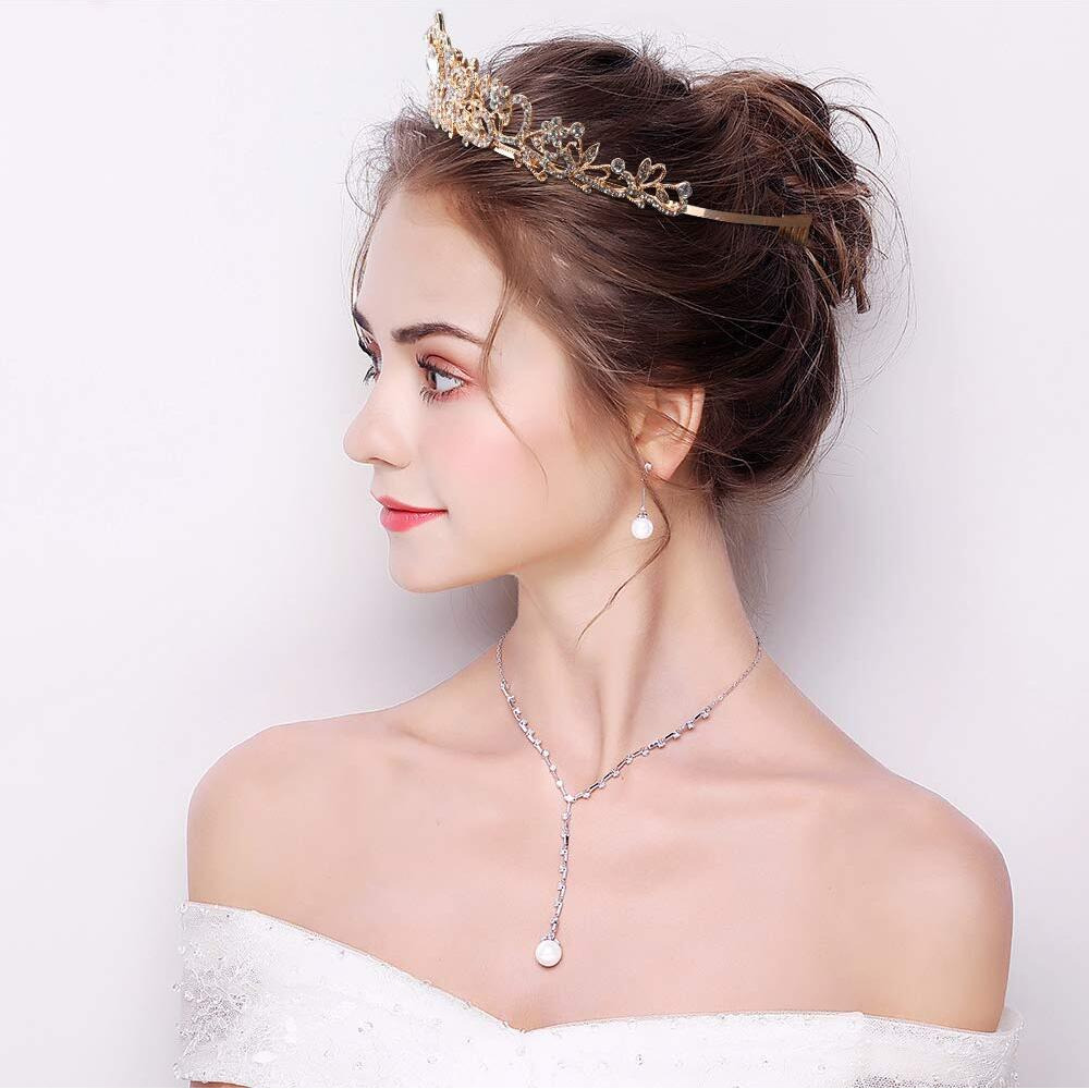 Shining Diva Fashion Crystal Tiara and Crown for Women Stylish Headband Crowns with Comb Tiaras for Girls Kids Queen Princess Wedding Bridal Birthday Gift Hair Accessories (Gold) (15413hb)