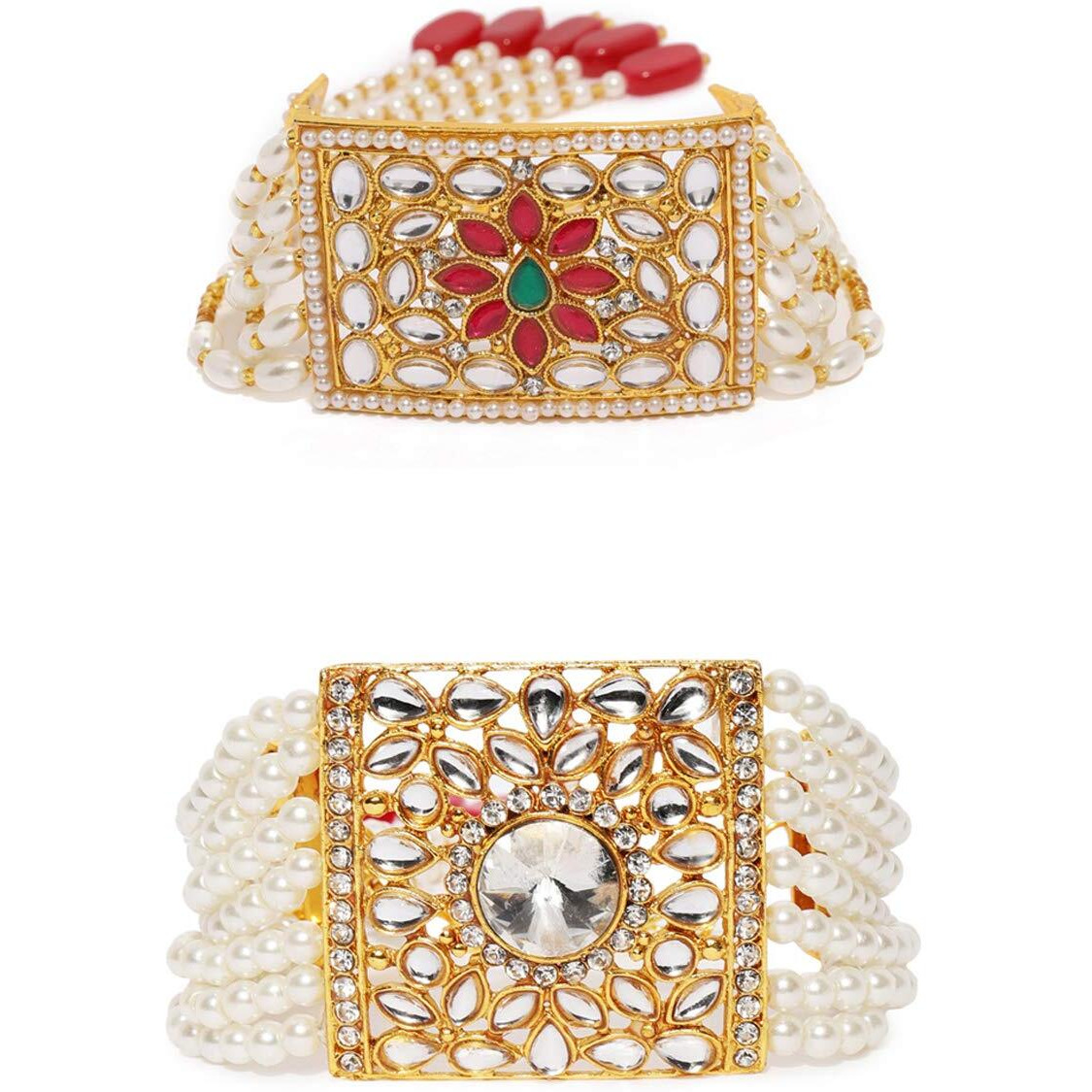 ZAVERI PEARLS Combo of 2 Stunning Traditional Pearl & Kundan Wedding Collection Bracelet For Women-ZPFK9052