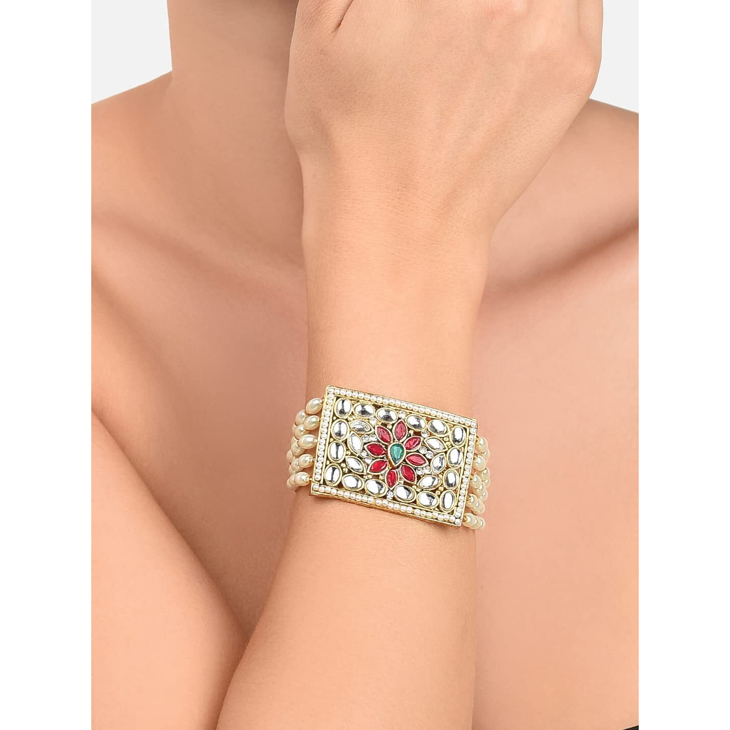 ZAVERI PEARLS Combo of 2 Stunning Traditional Pearl & Kundan Wedding Collection Bracelet For Women-ZPFK9052