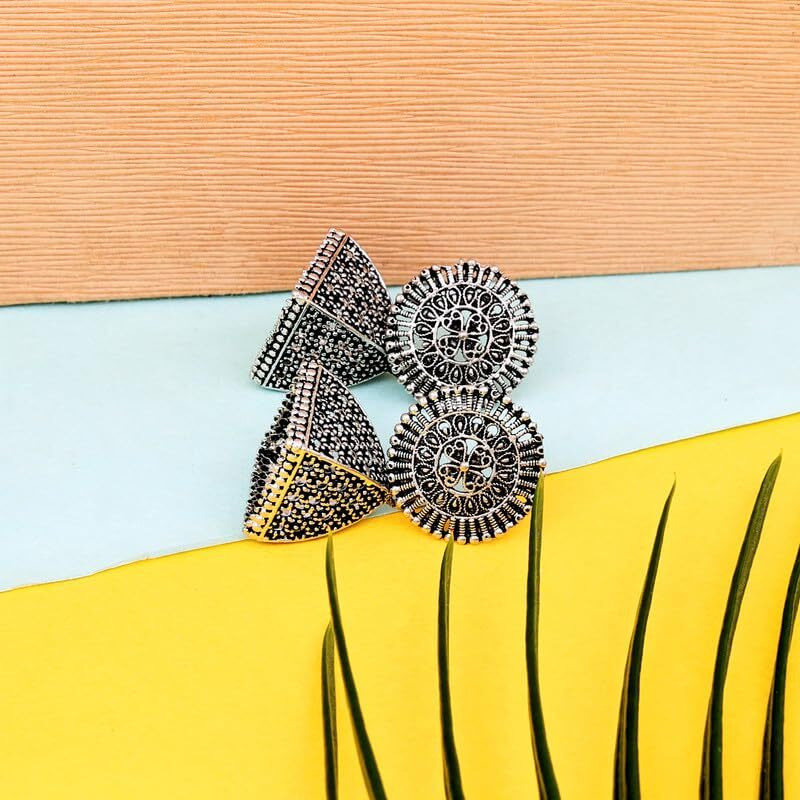Fashion Frill Earrings For Women Silver Plated Jewellery Floral Earrings Combo Jhumka Jhumki Earrings For Women and Girls Pair of 4