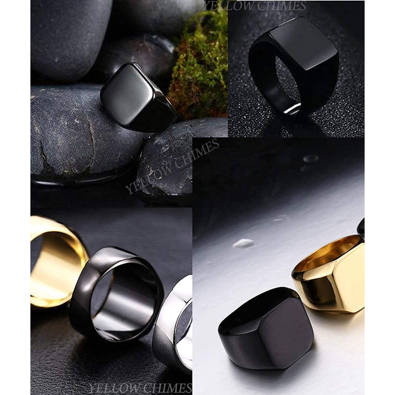 Yellow Chimes Black Toned Ring For Men | Pack of 1 Stainless Steel Band Ring | Black Finger Ring for Boys | Ideal Gift For Men and Boys