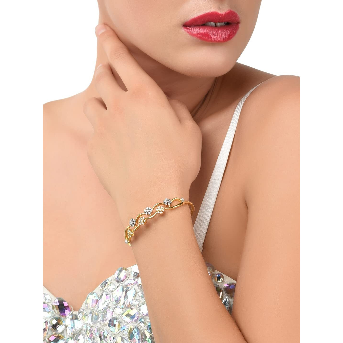 ZAVERI PEARLS CZ Stone-Studded Floral Openable Bracelet For Women - ZPFK4800