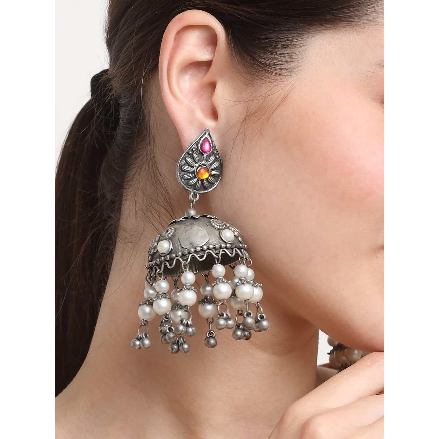 YouBella Jewellery Celebrity Inspired Oxidised Silver Big Size Jhumki Earrings for Girls and Women (Style 3)