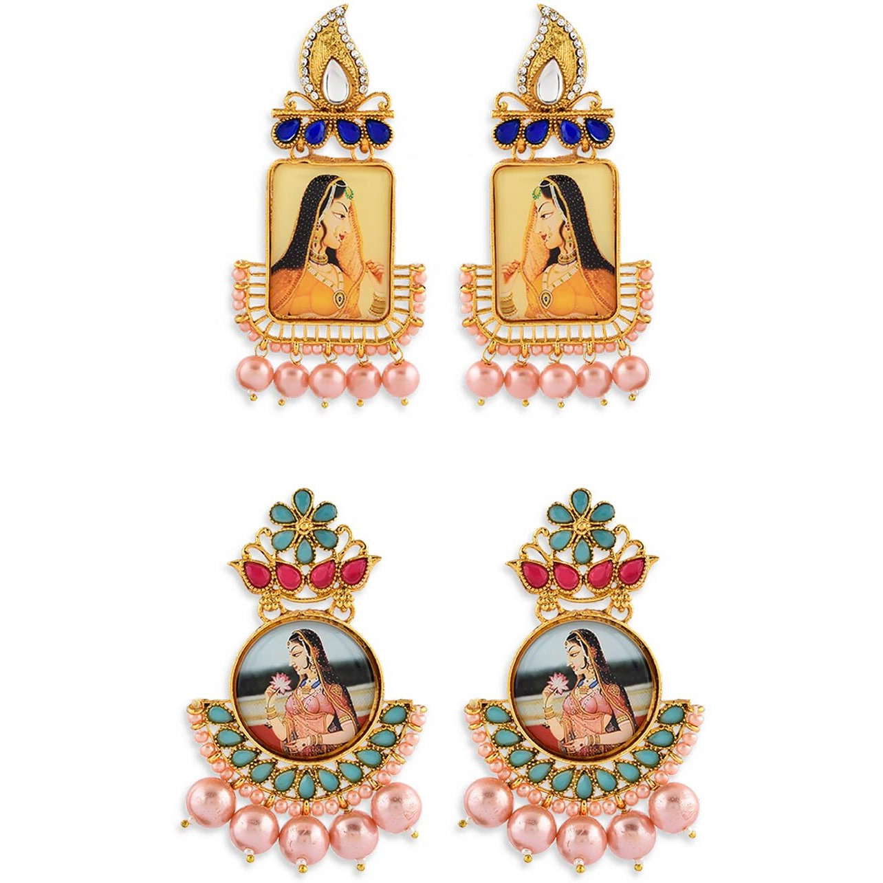 Zaveri Pearls Combo of 2 Gold Tone Padmavati Inspired Dangle Earring For Women-ZPFK7934