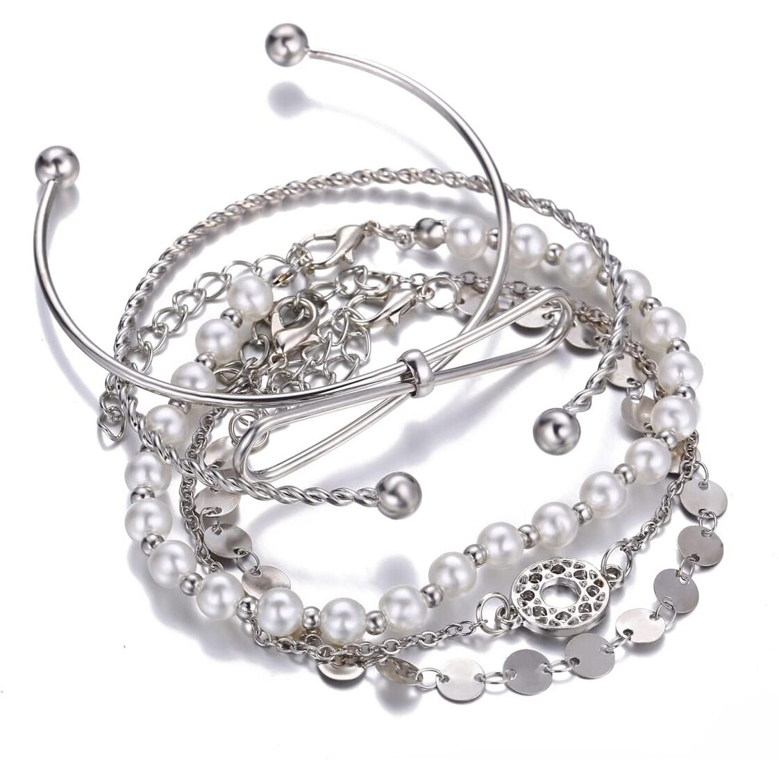 Shining Diva Fashion Latest Stylish Multilayer Silver Plated Bangle Bracelet for Women and Girls (12800b)(Set of 5)