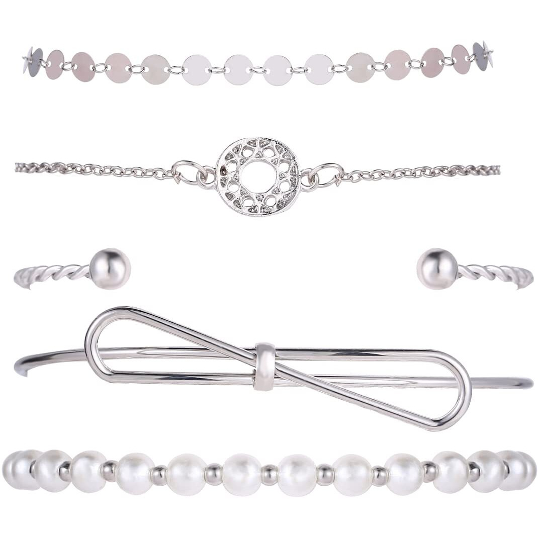 Shining Diva Fashion Latest Stylish Multilayer Silver Plated Bangle Bracelet for Women and Girls (12800b)(Set of 5)