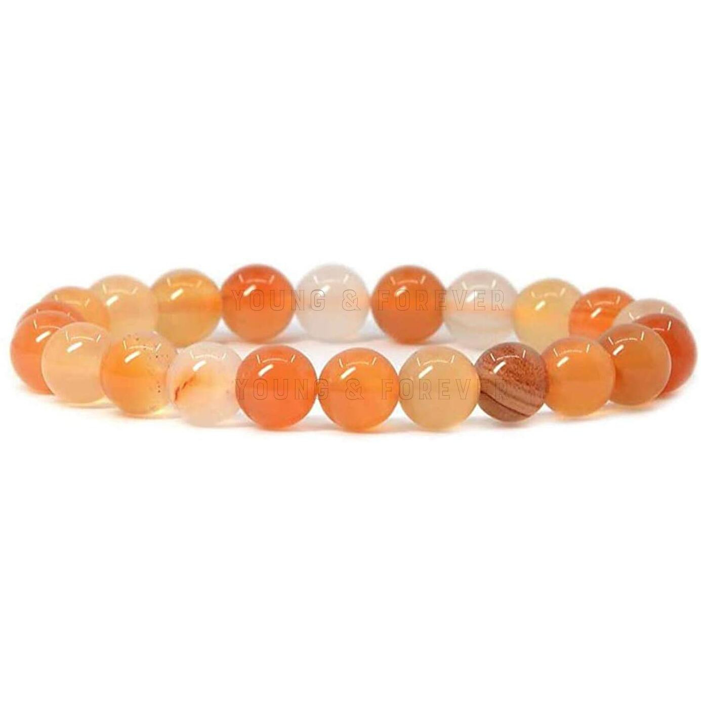 Young & Forever Gift Certified Reiki Crystal Semi Precious Gemstone Natural Carnelian Bracelet for Healing Natural Stone Stretch Bracelet for Men and Women