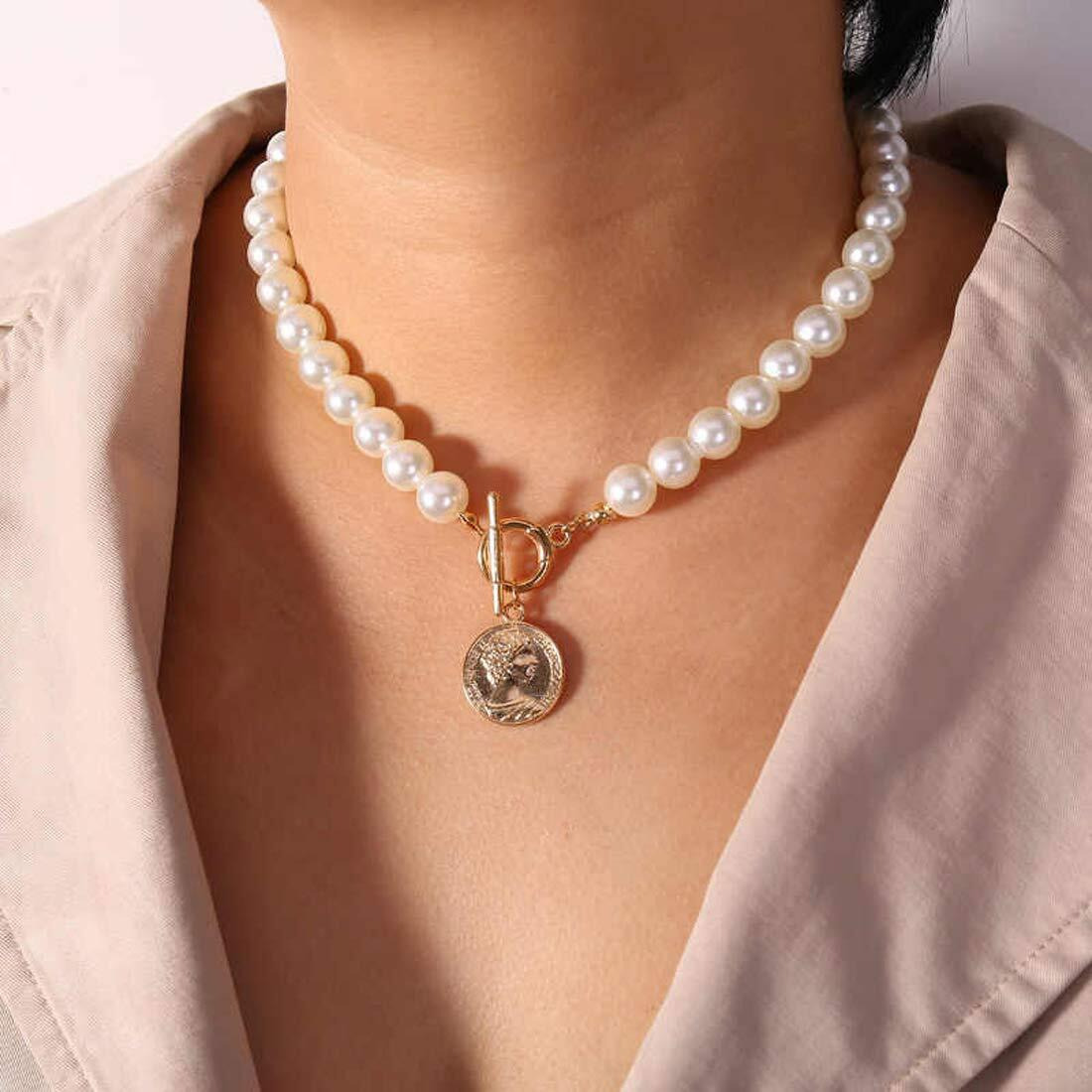 Shining Diva Fashion Latest Stylish Pearl Pendant Necklace for Women and Girls, Golden (12253np)