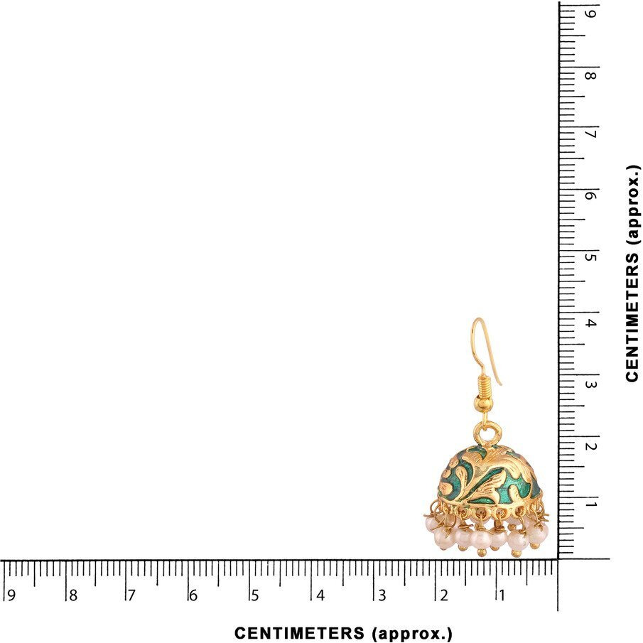 I Jewels Jaipur Meenakari Green Gold-Plated Jhumki Earrings For Women E2547G