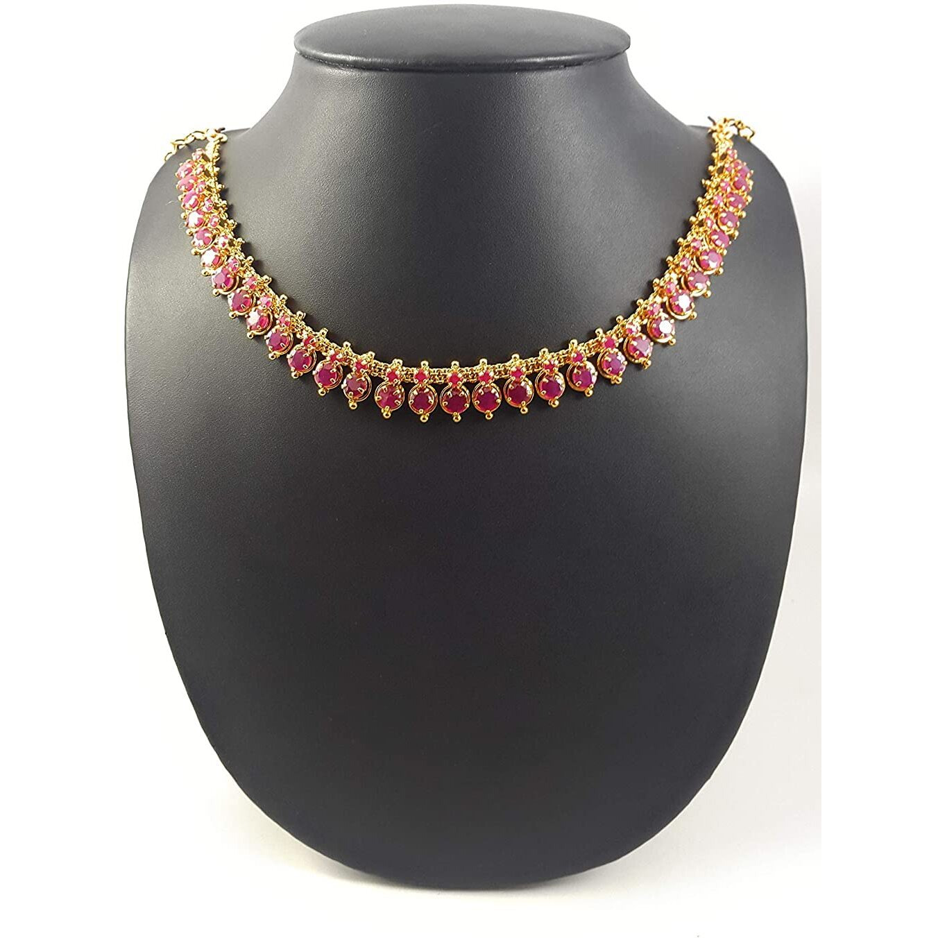 SUKRA GOLD 1 Gram Micro Copper & Gold Plated Traditional Designer Jade Fashion Jewellery Stone Golden Necklace for Women (DAT/HALL-02) (Yellow)