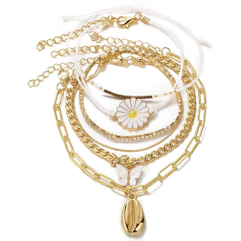 Shining Diva Fashion Latest Stylish Multilayer Charm Bracelet for Women and Girls (14694b) Set of 6