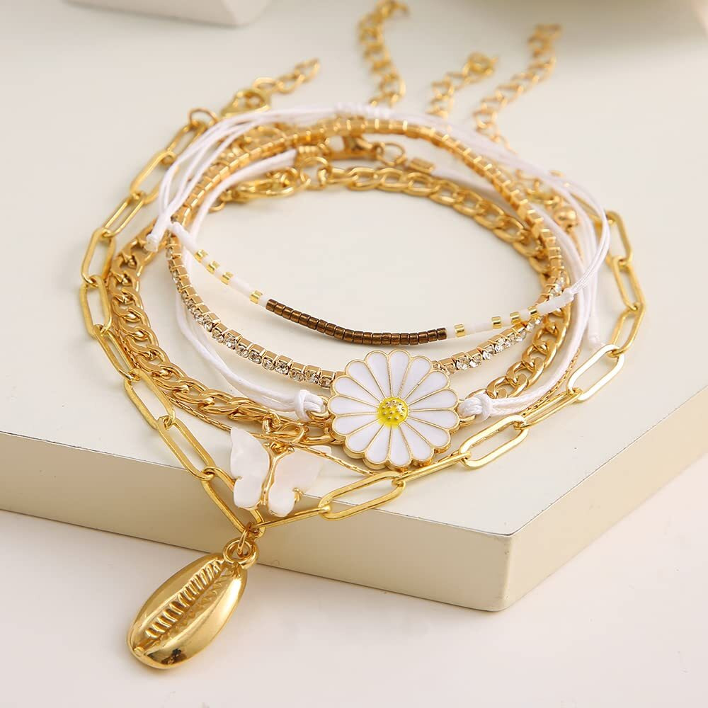 Shining Diva Fashion Latest Stylish Multilayer Charm Bracelet for Women and Girls (14694b) Set of 6