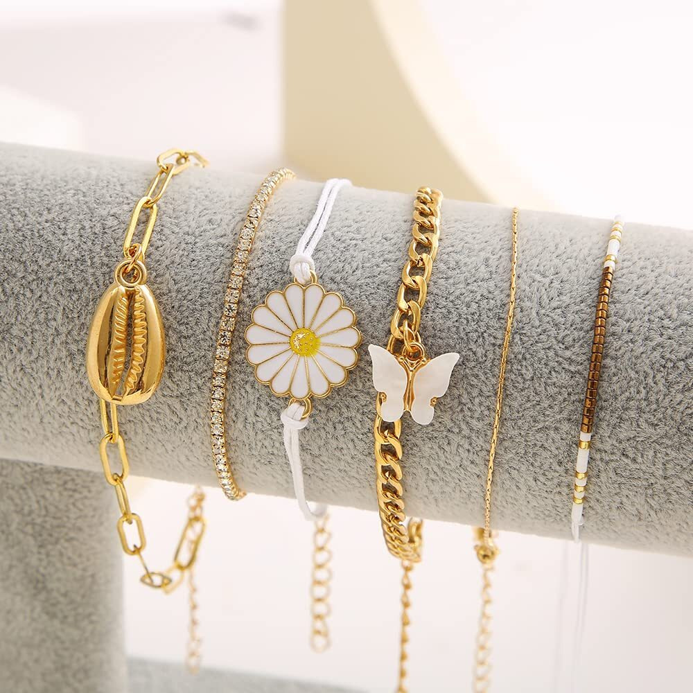 Shining Diva Fashion Latest Stylish Multilayer Charm Bracelet for Women and Girls (14694b) Set of 6