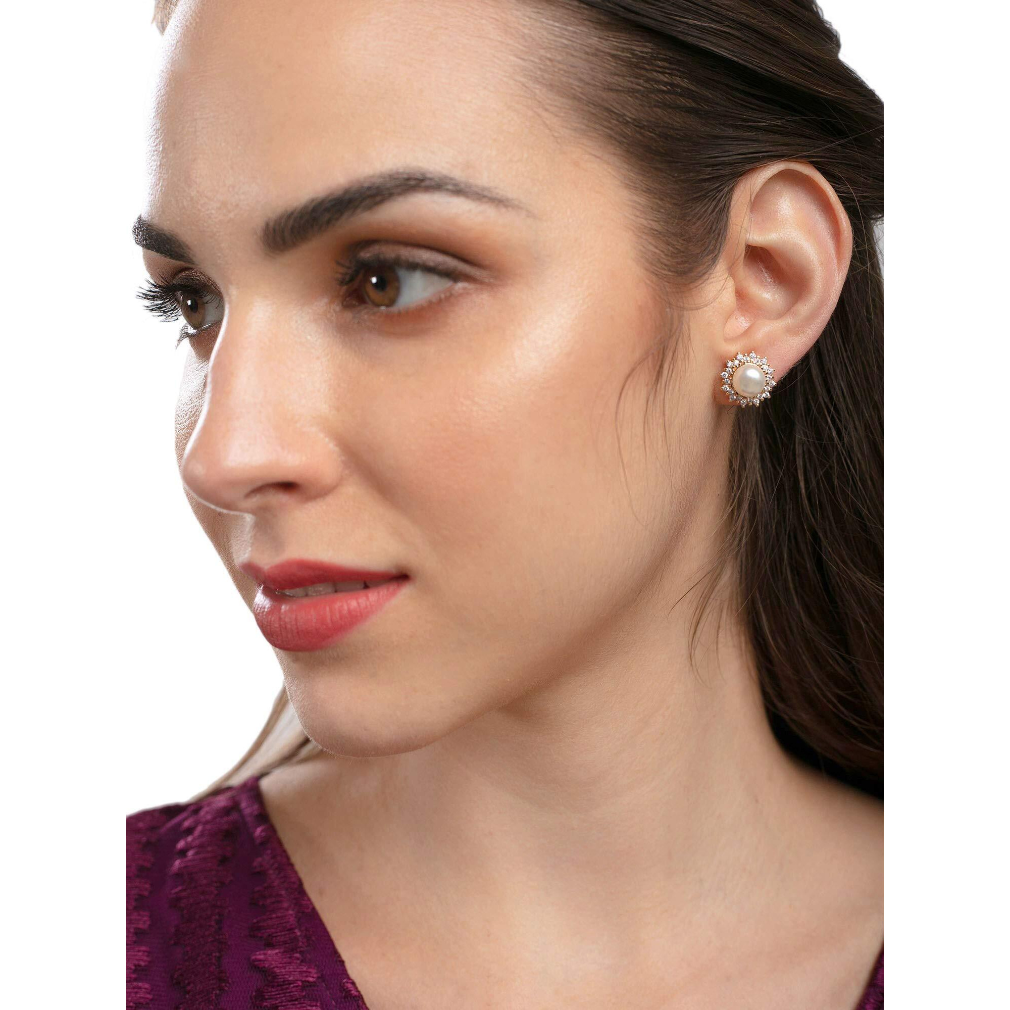 Zaveri Pearls Sparkling Cubic Zirconia & Pearl Stud Earring For Women-ZPFK9458