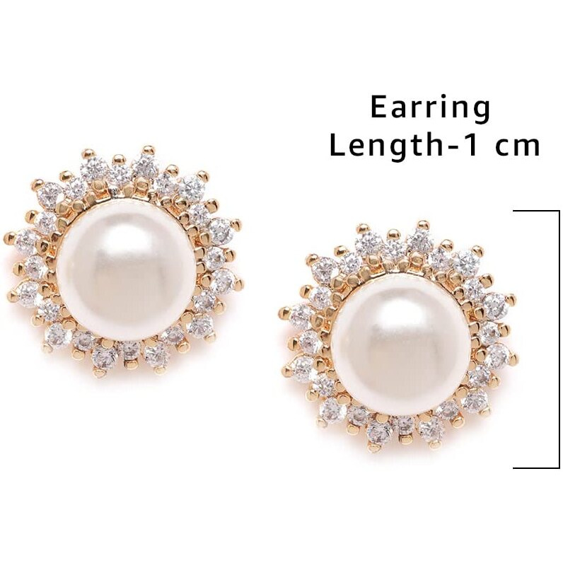 Zaveri Pearls Sparkling Cubic Zirconia & Pearl Stud Earring For Women-ZPFK9458