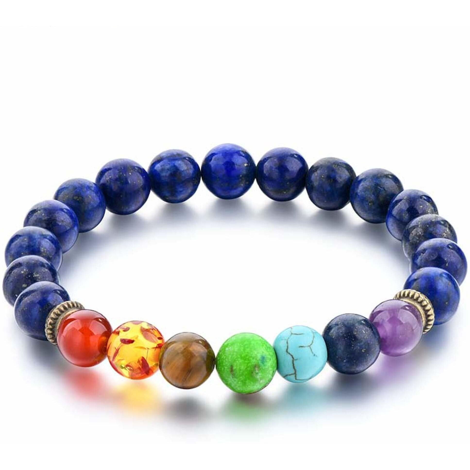 Hot And Bold 7 Chakra Triple Protection Bracelet Natural Stones With Certificate Of Authenticity For Unisex Adult (Lapis Lazuli 7 Chakra Bracelet)