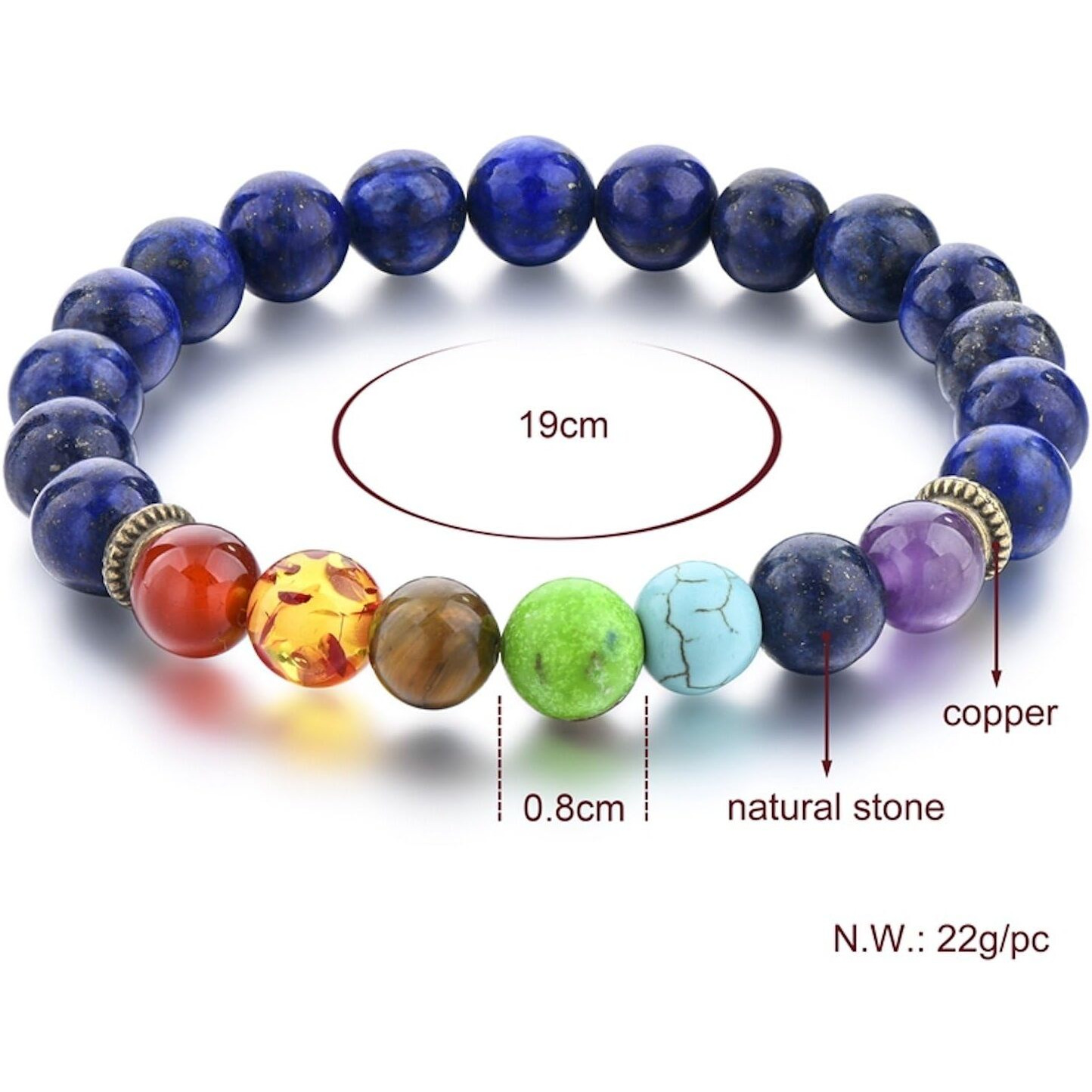 Hot And Bold 7 Chakra Triple Protection Bracelet Natural Stones With Certificate Of Authenticity For Unisex Adult (Lapis Lazuli 7 Chakra Bracelet)