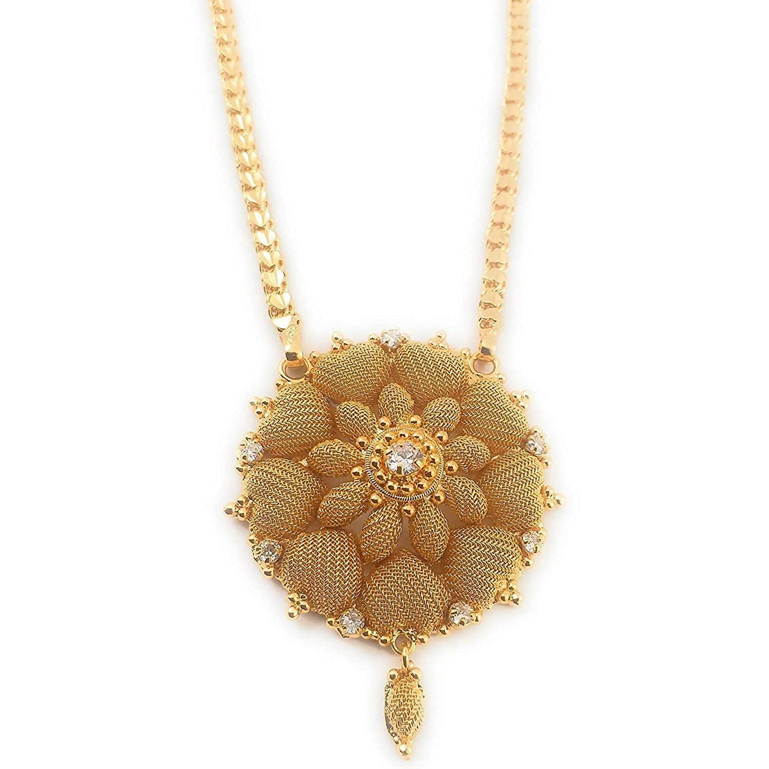 SUKRA GOLD 1 Gram Micro Gold Plated Copper Jade Traditional Designer Golden Fashion Jewellery Dollar Chain for Women (24 inch)