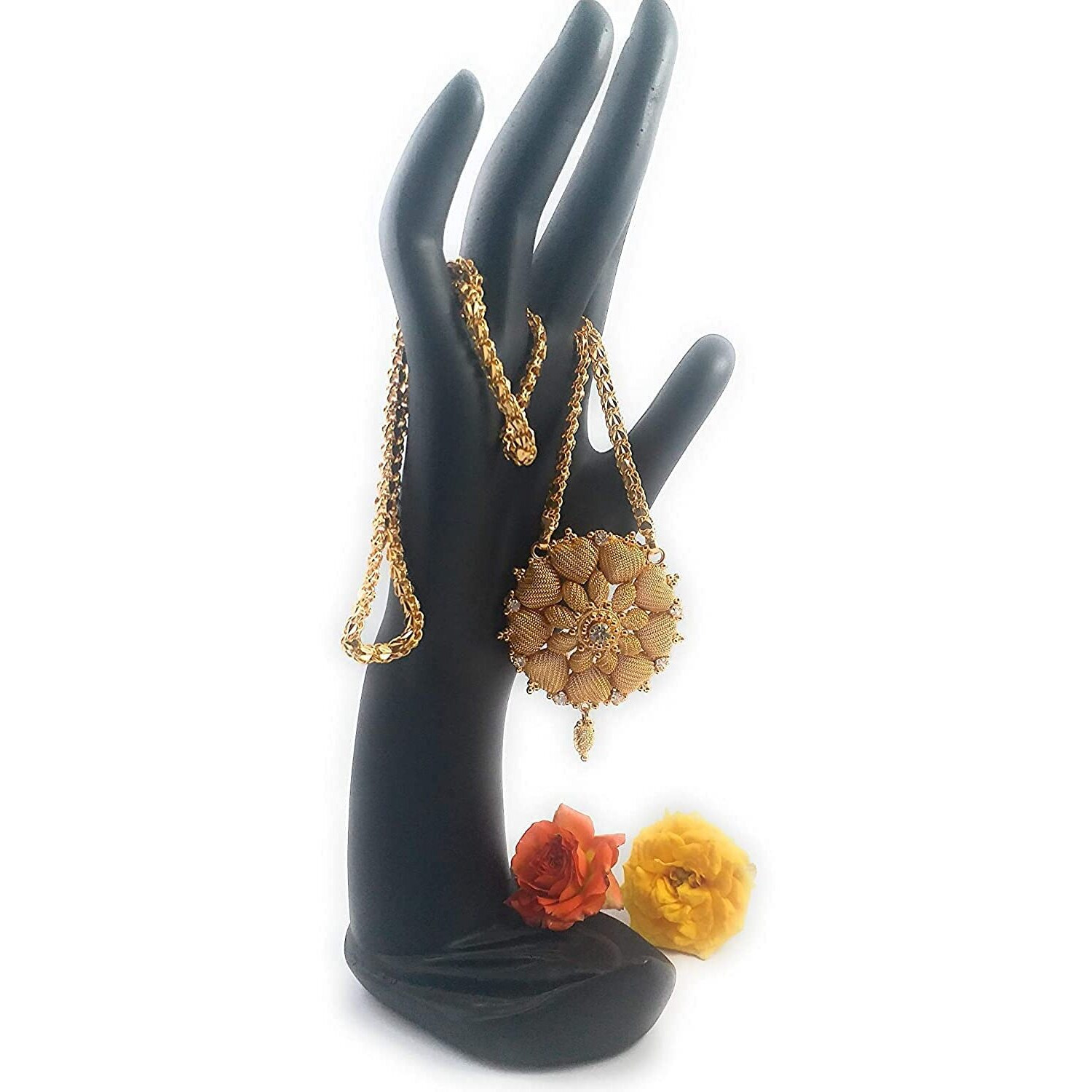 SUKRA GOLD 1 Gram Micro Gold Plated Copper Jade Traditional Designer Golden Fashion Jewellery Dollar Chain for Women (24 inch)