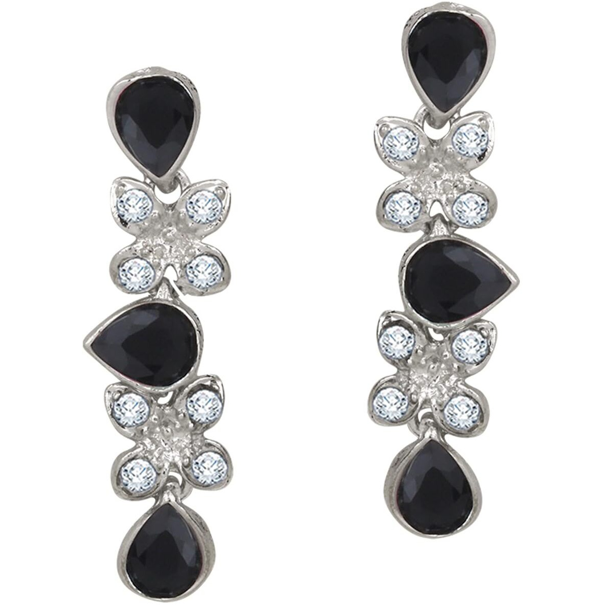 Atasi International Princess Style Silver Plated Black AD Crystals/Stones Necklace with Earrings Jewellery Set for Women/Girls - Wedding Jewelry/Party & Festival Accessories