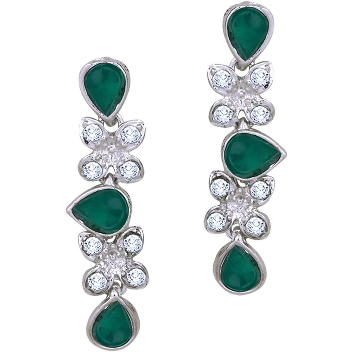 Atasi International Princess Style Silver Plated Green AD Crystals/Stones Necklace with Earrings Jewellery Set for Women/Girls - Wedding Jewelry/Party & Festival Accessories