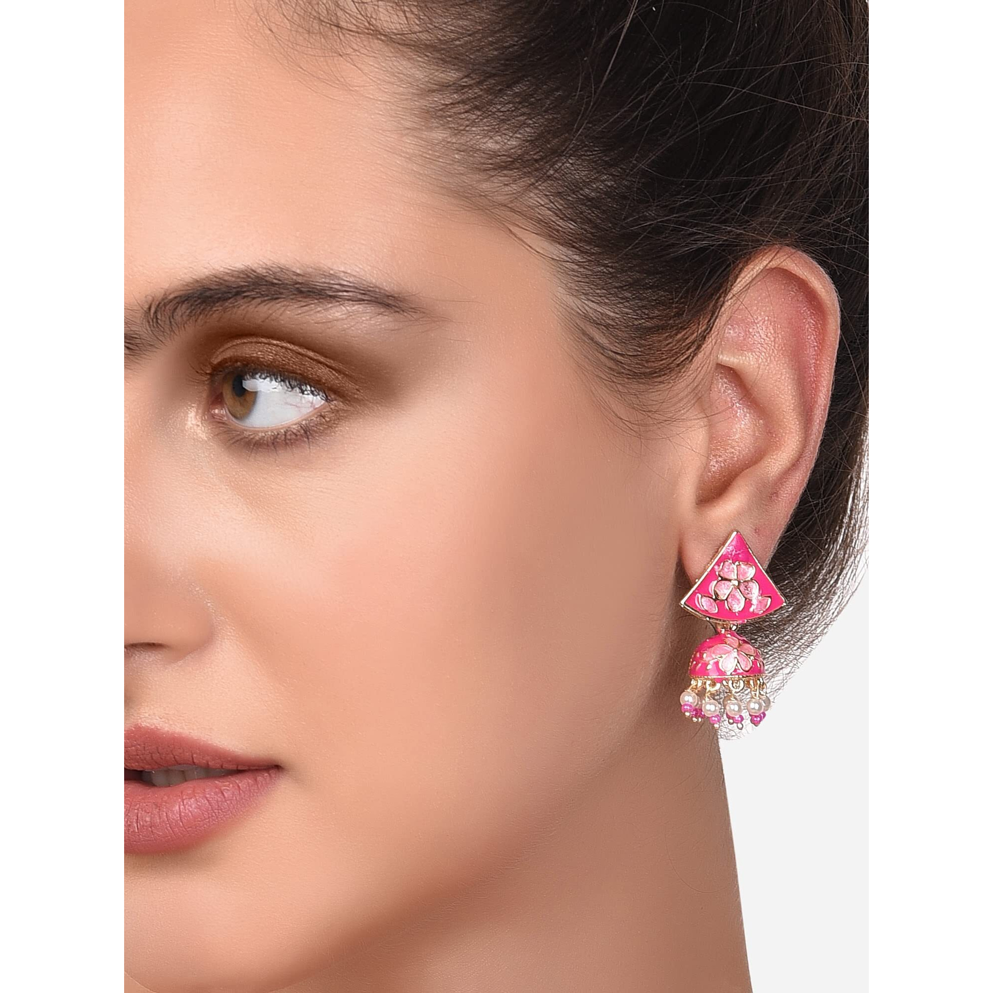 Zaveri Pearls Set of 2 Blue & Pink Meenakari Ethnic Jhumki Earrings For Women-ZPFK15114