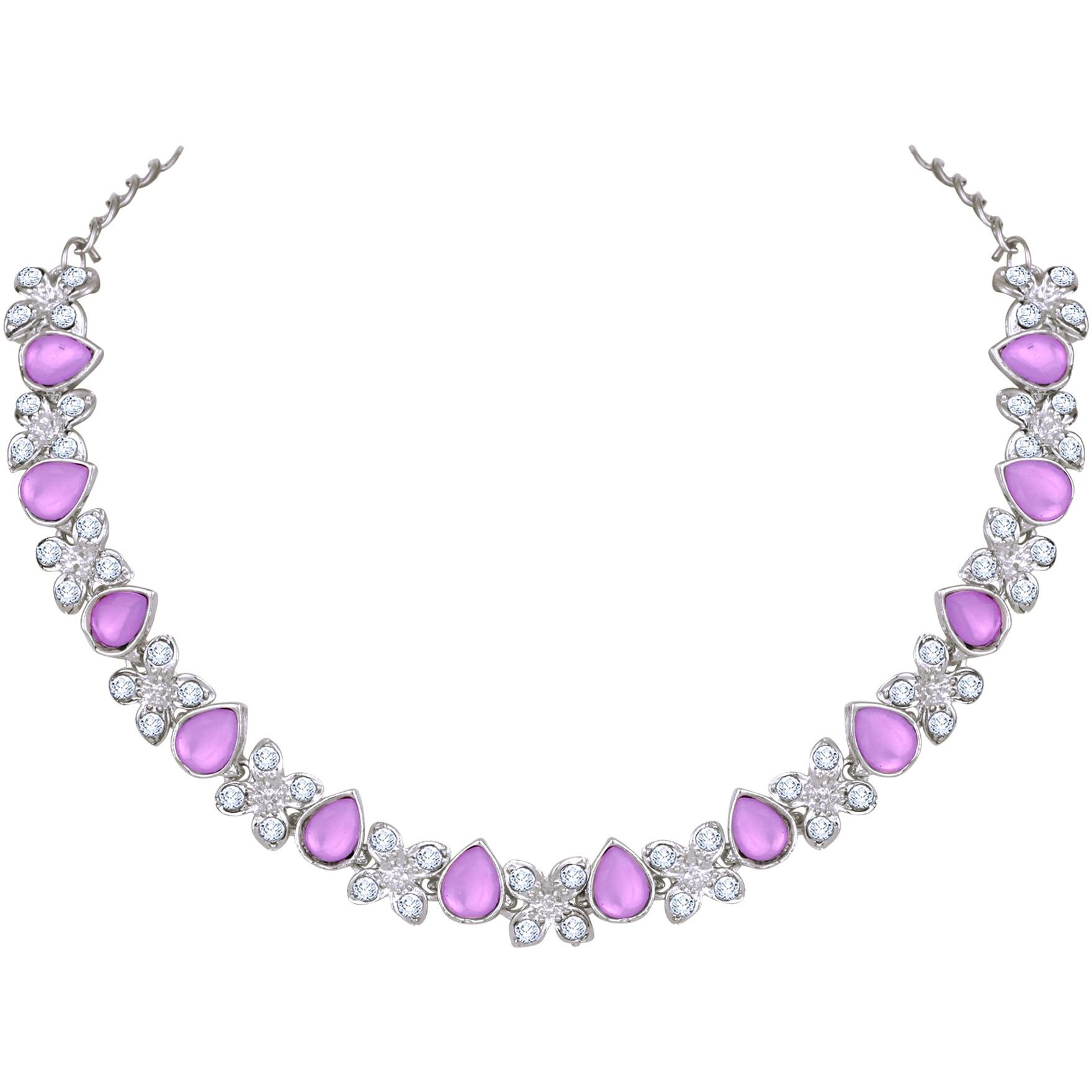 Atasi International Princess Style Silver Plated Purple AD Crystals/Stones Necklace with Earrings Jewellery Set for Women/Girls - Wedding Jewelry/Party & Festival Accessories