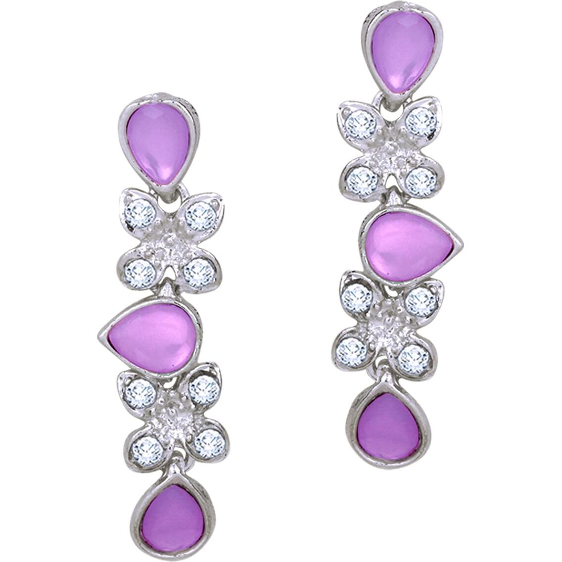 Atasi International Princess Style Silver Plated Purple AD Crystals/Stones Necklace with Earrings Jewellery Set for Women/Girls - Wedding Jewelry/Party & Festival Accessories