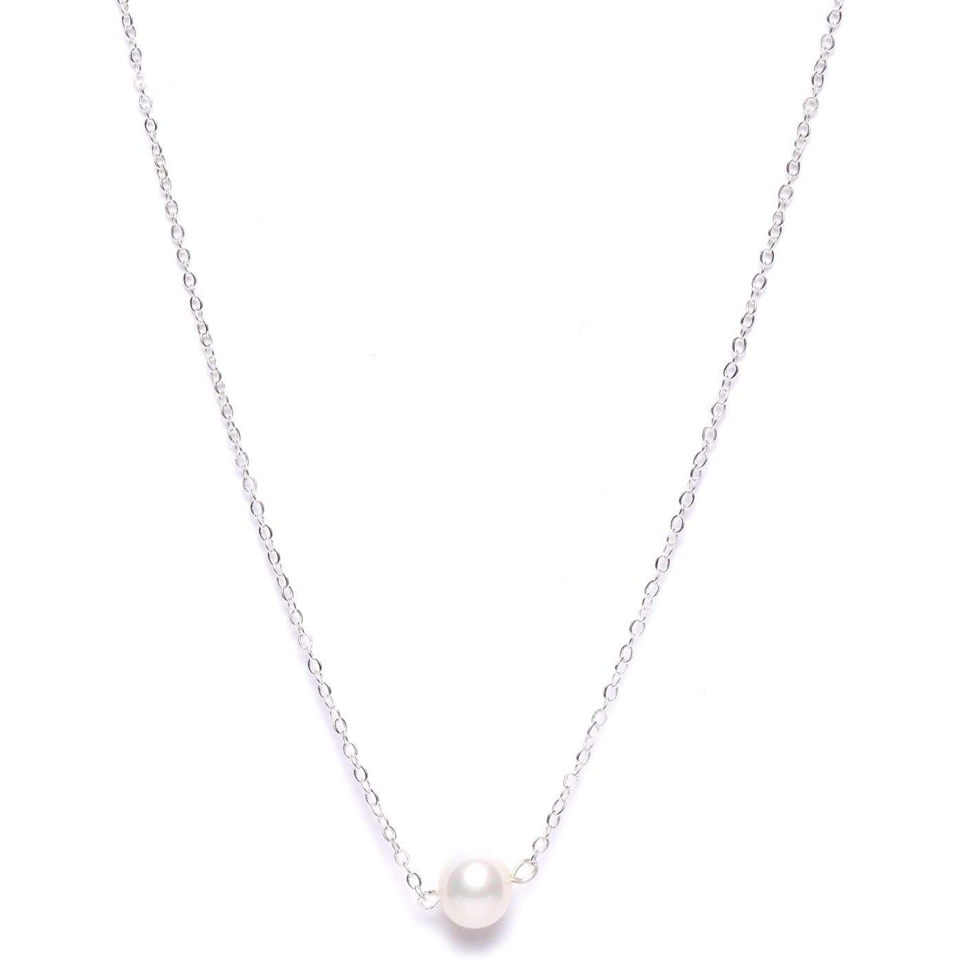 ZAVERI PEARLS Silver Tone Pearl Contemporary Brass Chain For Women-ZPFK9520