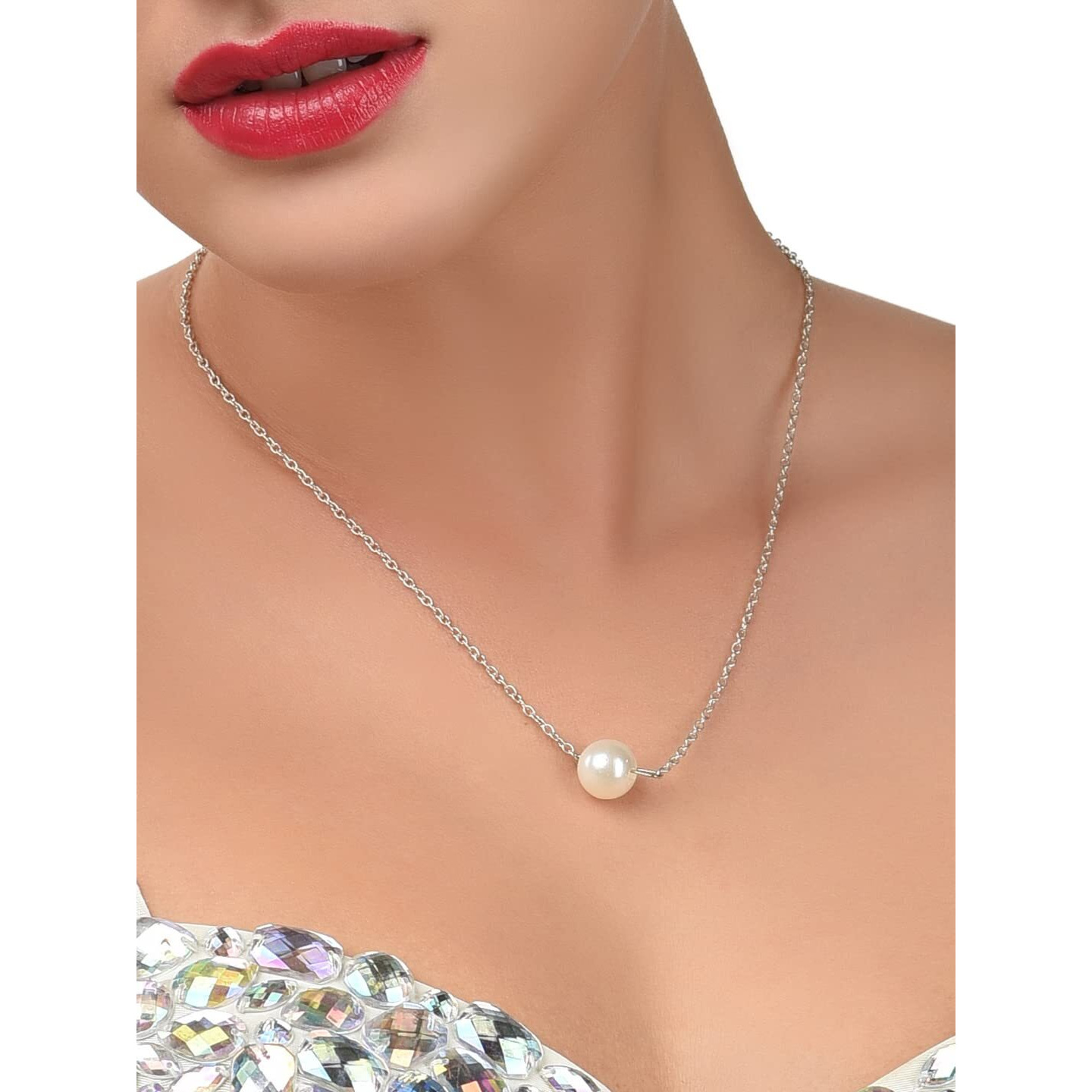 ZAVERI PEARLS Silver Tone Pearl Contemporary Brass Chain For Women-ZPFK9520