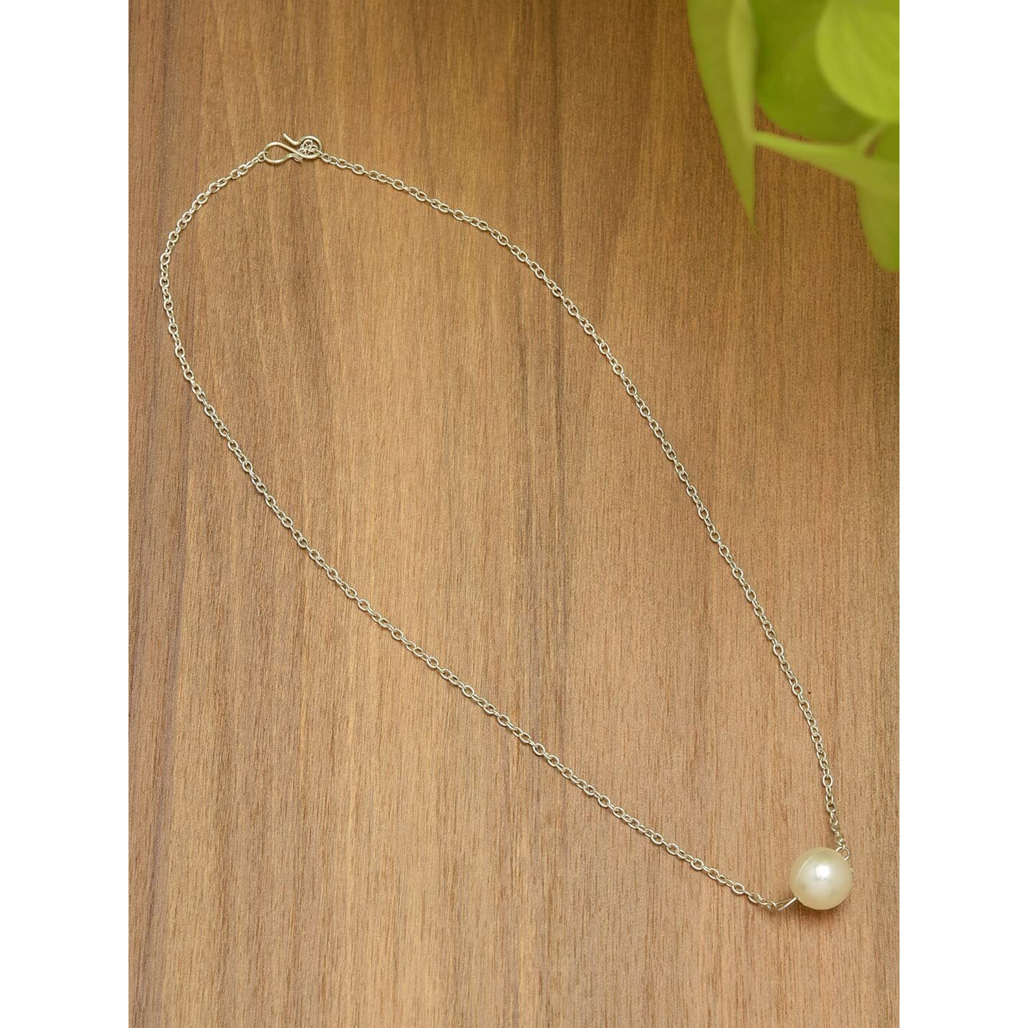 ZAVERI PEARLS Silver Tone Pearl Contemporary Brass Chain For Women-ZPFK9520