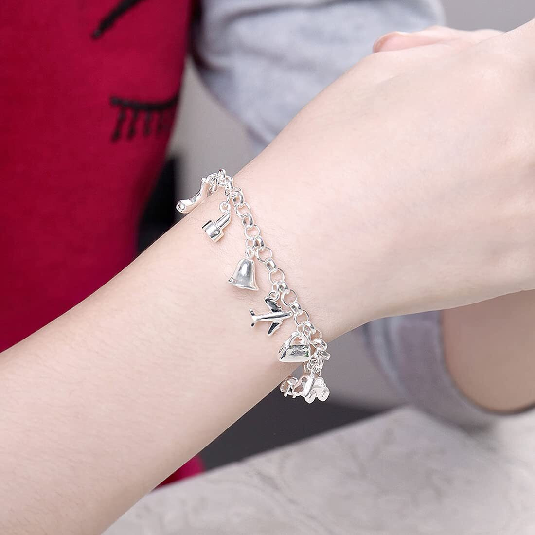 Yellow Chimes Bracelet For Women And Girls Fashion Silver Color Charm Chain Bracelets | Muti Shaped Charms Silver Tones Style Bracelet | Birthday And Anniversary Gift For Women & Girls