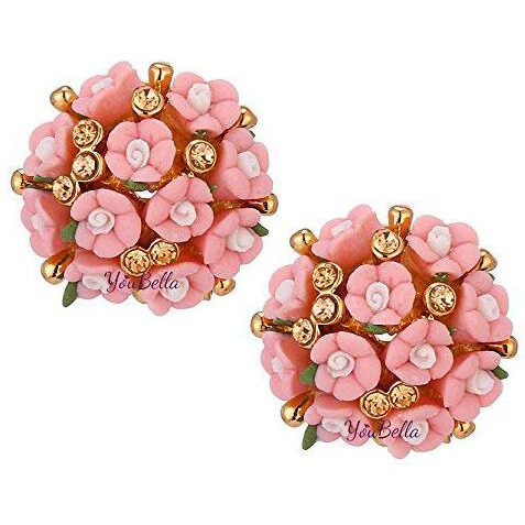YouBella Jewellery Gold Plated Flower Shape Resin Earrings for Women and Girls (Pink)
