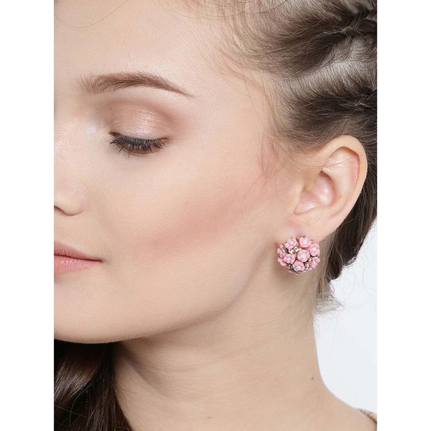 YouBella Jewellery Gold Plated Flower Shape Resin Earrings for Women and Girls (Pink)