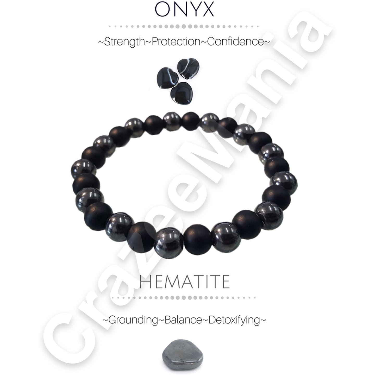 Young & Forever Gift Dvine Hematite Onyx Healing Beads Yoga Reiki Natural Stone Unisex Spiritual Energy Strand Bracelet for Men/Women/Boys/Girls