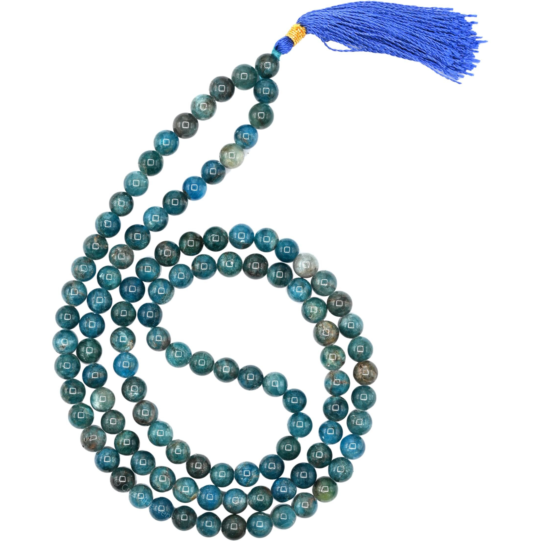 Crystal Heaven Apatite Crystal Japa Mala Saadi - 108 Beads Buddhist Prayer Beads - Aaa Grade Original Healing Gemstone Agate Mala For Yoga Meditation Spiritual Reiki Feng Shui