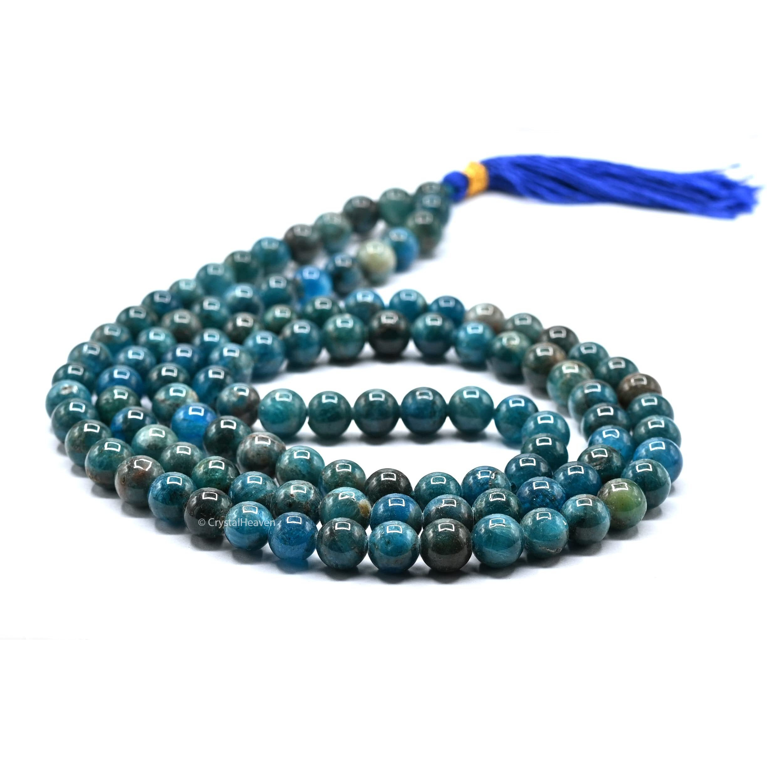 Crystal Heaven Apatite Crystal Japa Mala Saadi - 108 Beads Buddhist Prayer Beads - Aaa Grade Original Healing Gemstone Agate Mala For Yoga Meditation Spiritual Reiki Feng Shui