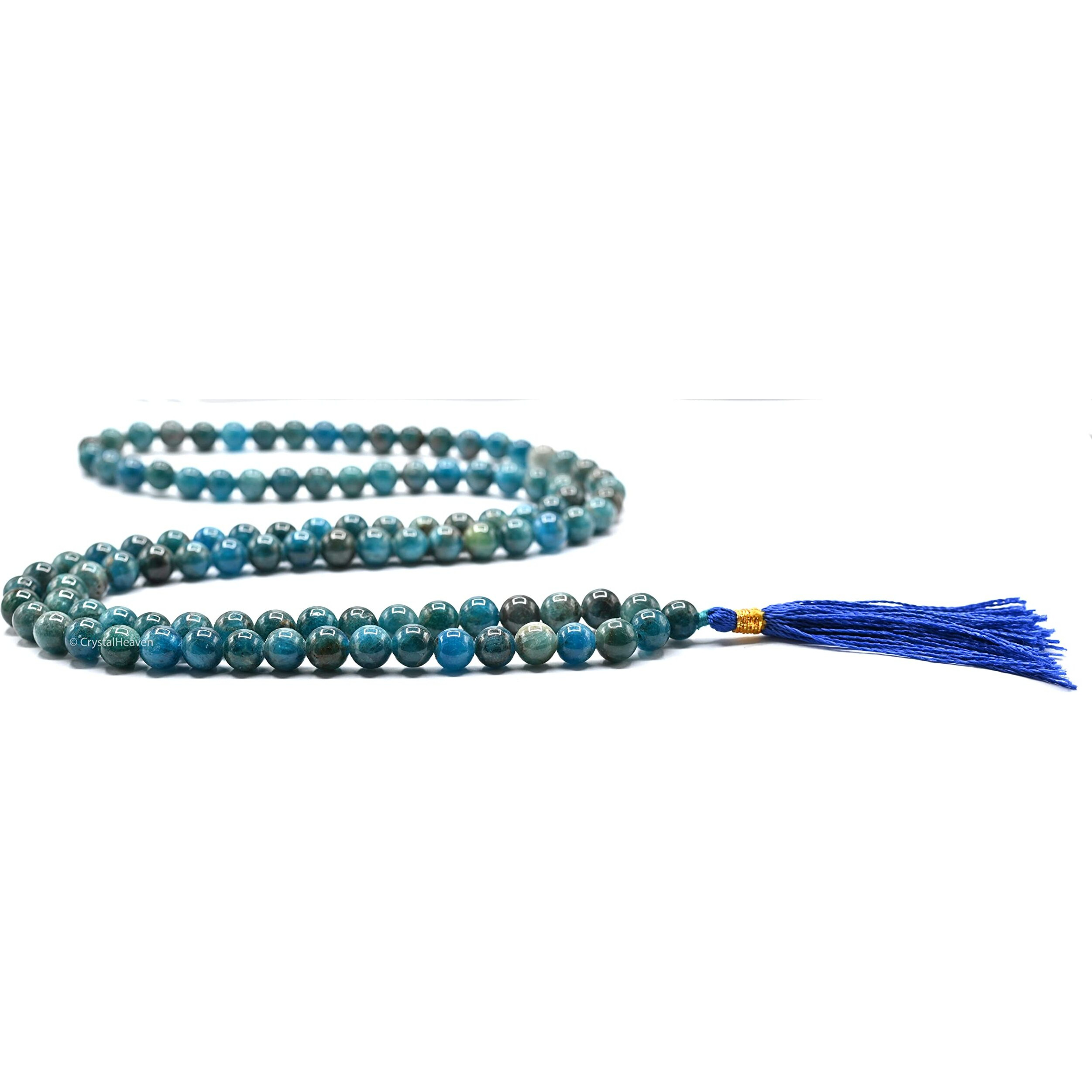 Crystal Heaven Apatite Crystal Japa Mala Saadi - 108 Beads Buddhist Prayer Beads - Aaa Grade Original Healing Gemstone Agate Mala For Yoga Meditation Spiritual Reiki Feng Shui