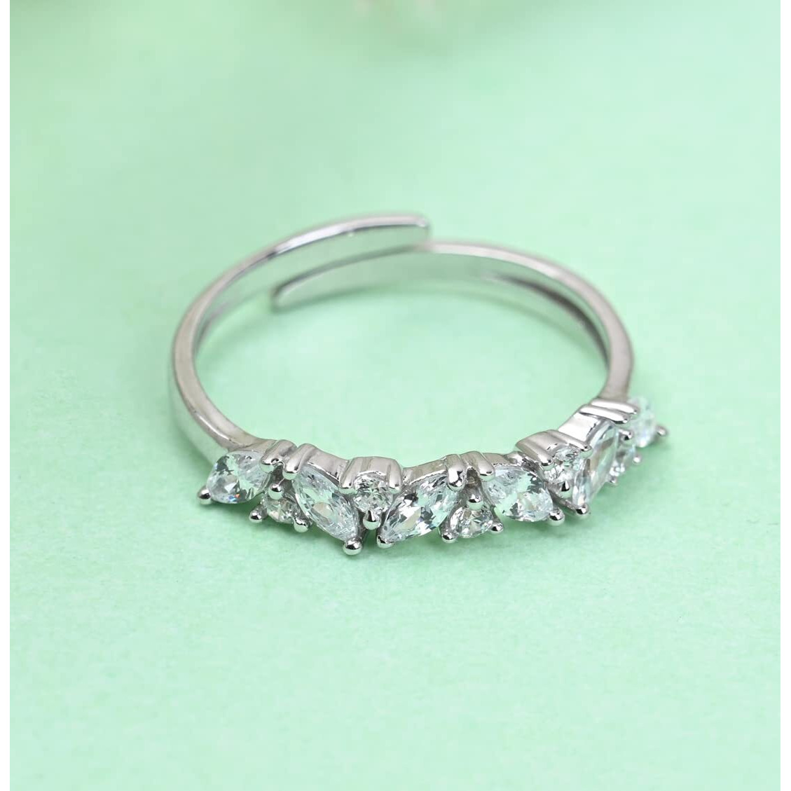 Clara Pure 925 Sterling Silver Petite Finger Ring with Adjustable Band | Gift for Women Girls Wife Girlfriend | Swiss Zircon Rhodium Plated