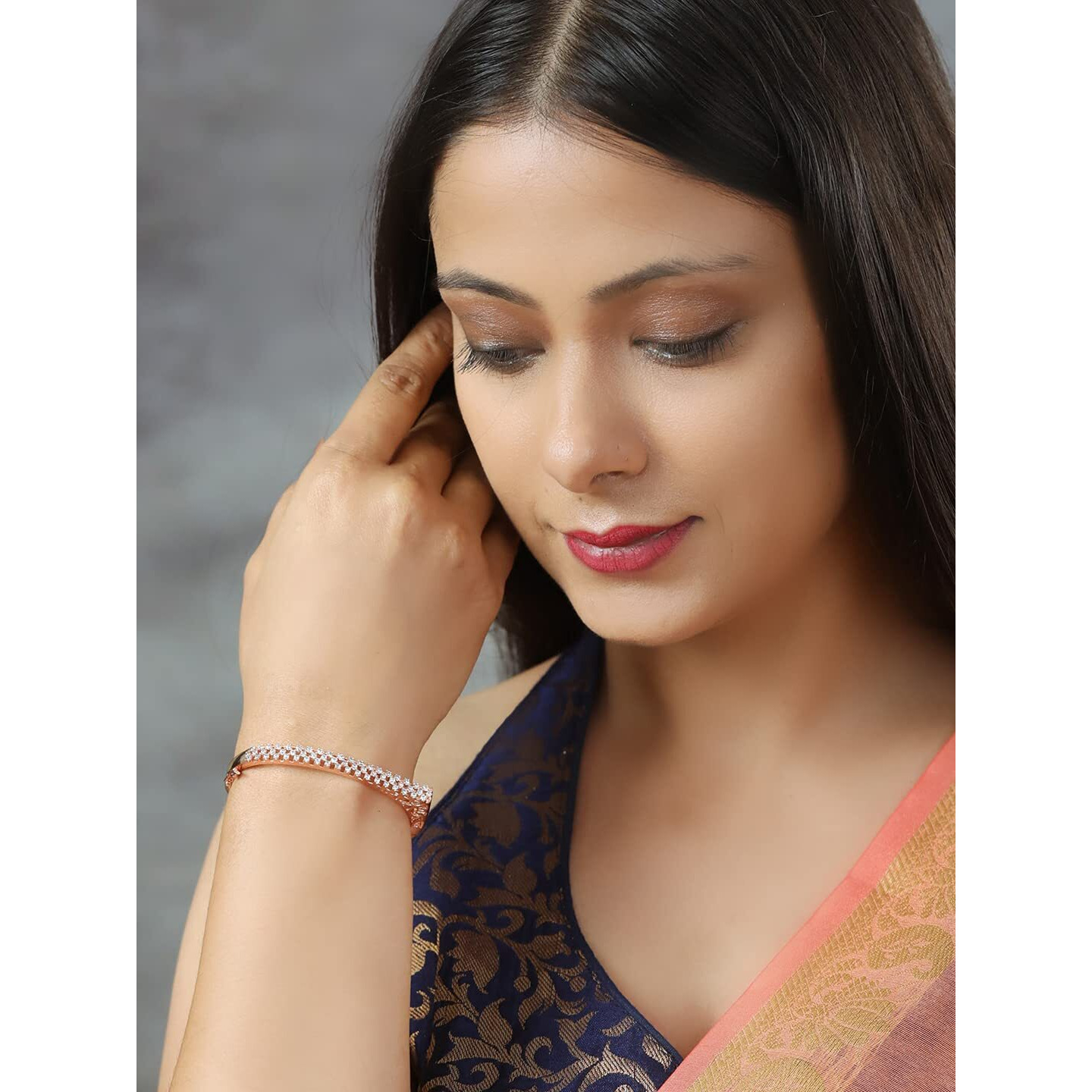 Priyaasi Womens American Diamond Rose Gold Plated Bracelet