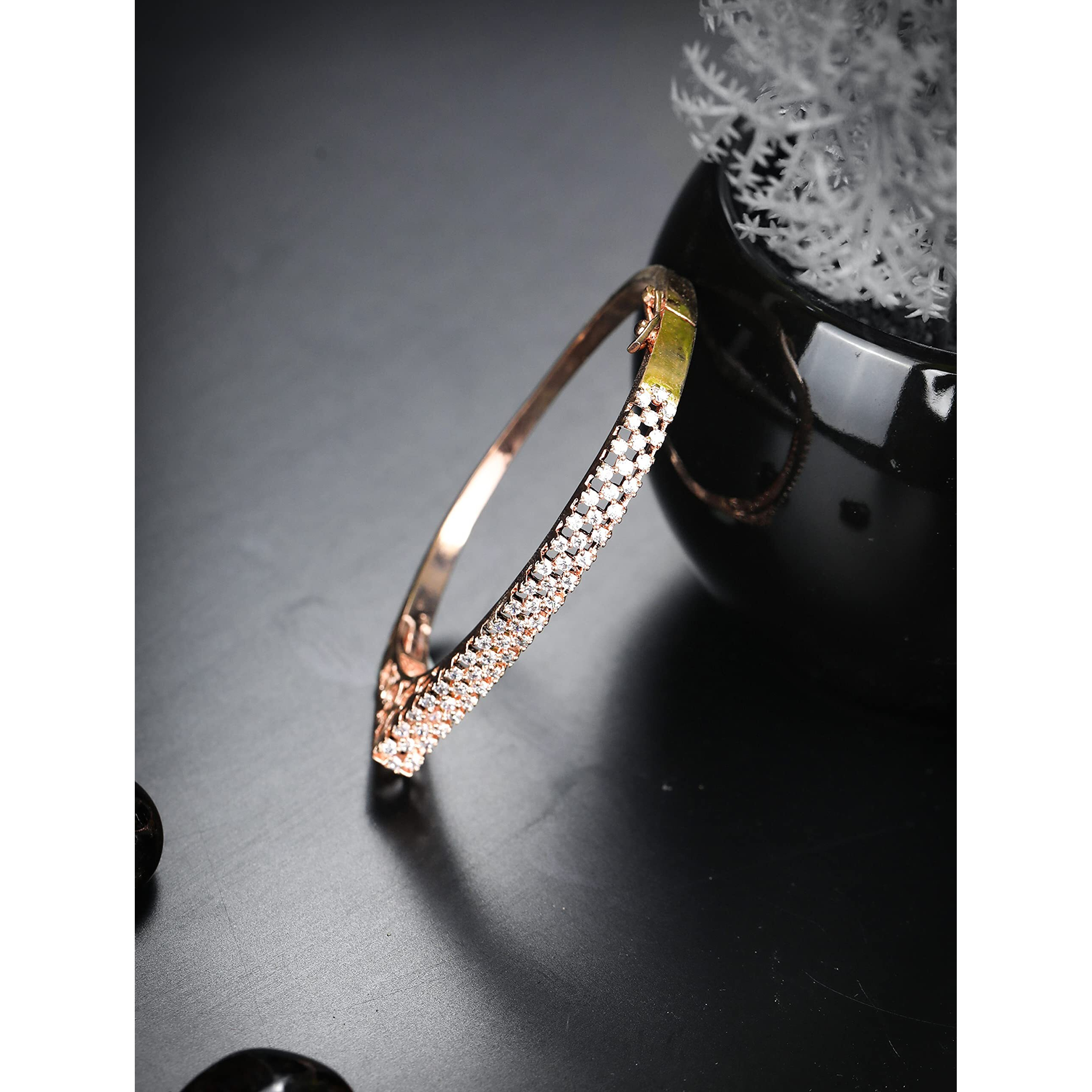 Priyaasi Womens American Diamond Rose Gold Plated Bracelet