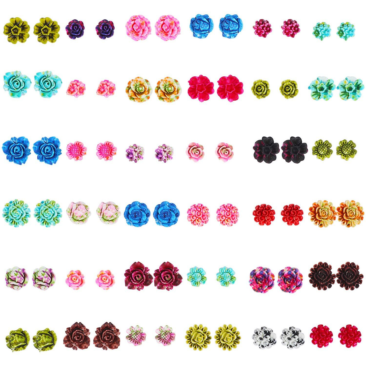 Shining Diva Fashion Floral Design Multicolour Non Precious Base Metal Stud Earrings for Women - 36 Pairs Combo Set (12137er)