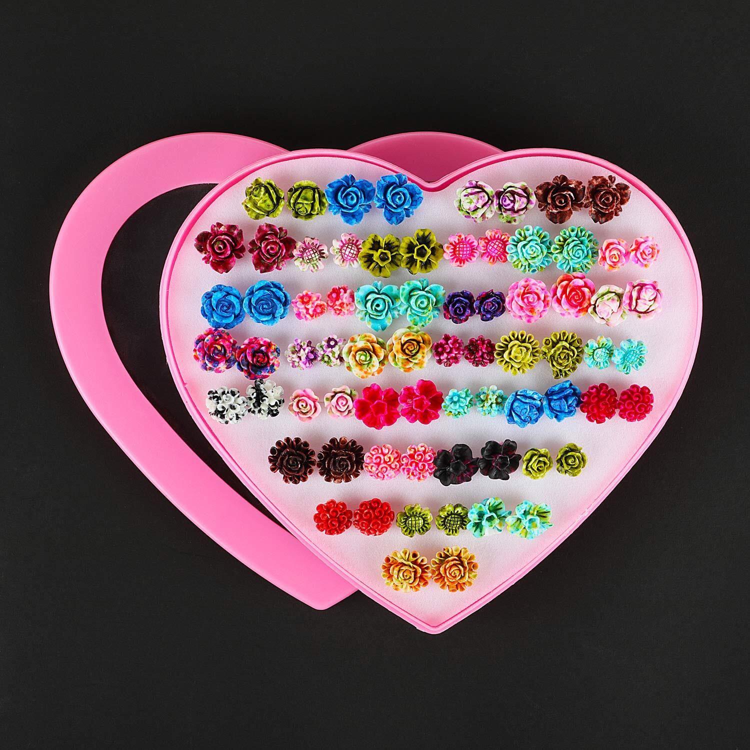 Shining Diva Fashion Floral Design Multicolour Non Precious Base Metal Stud Earrings for Women - 36 Pairs Combo Set (12137er)