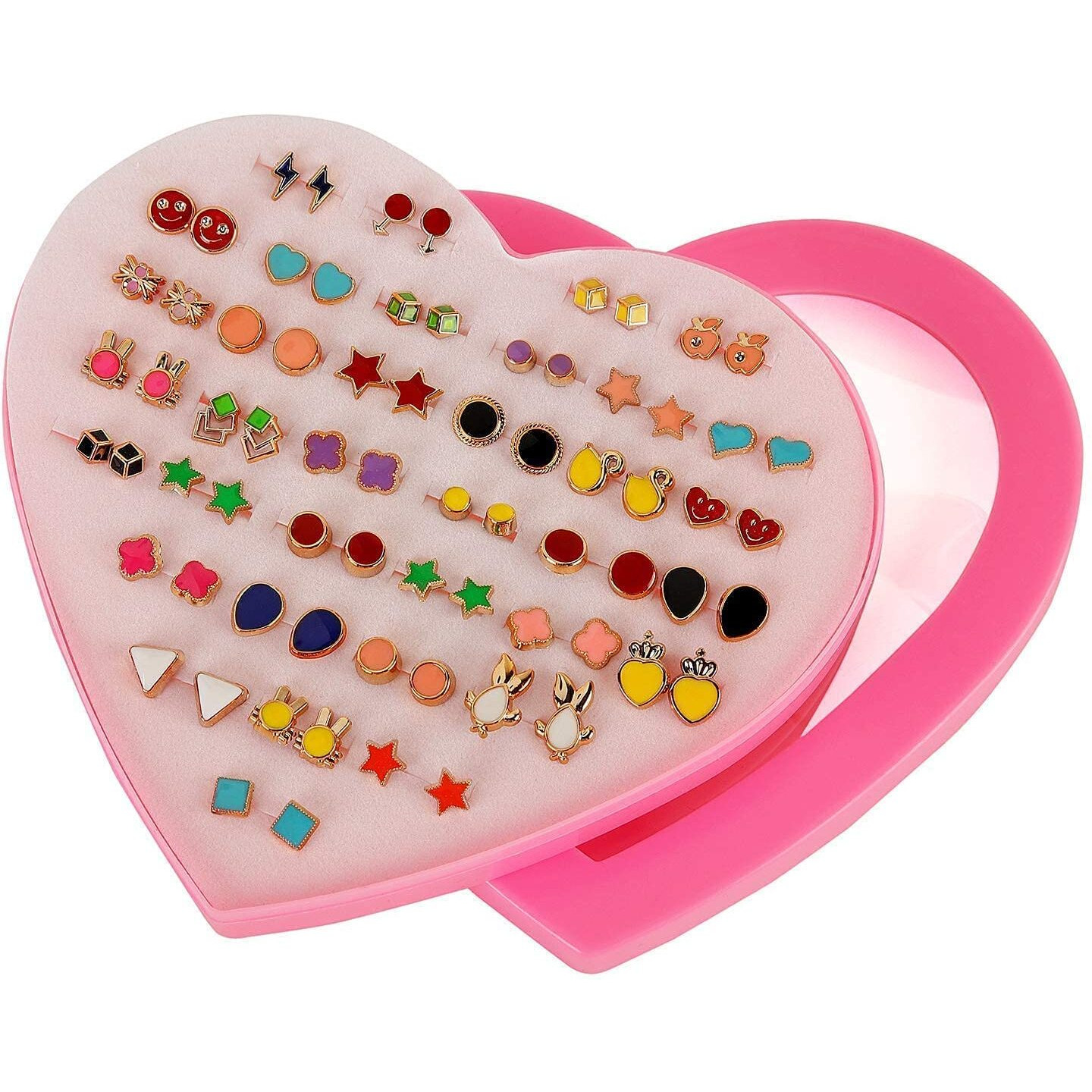 Shining Diva Fashion Multicolor Non Precious Metal Base Metal Heart Box Earrings Stylish Earrings for Girls and Women (Combo 36 Pairs Set) (12022er)