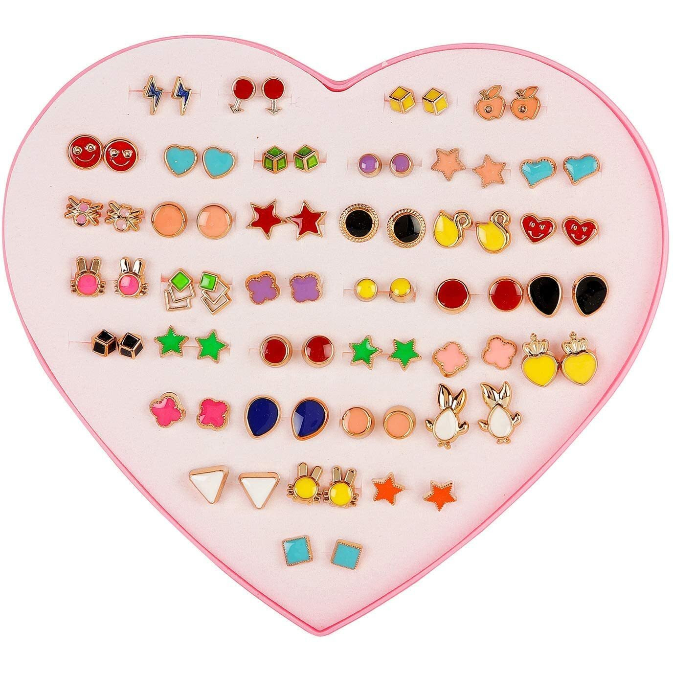 Shining Diva Fashion Multicolor Non Precious Metal Base Metal Heart Box Earrings Stylish Earrings for Girls and Women (Combo 36 Pairs Set) (12022er)