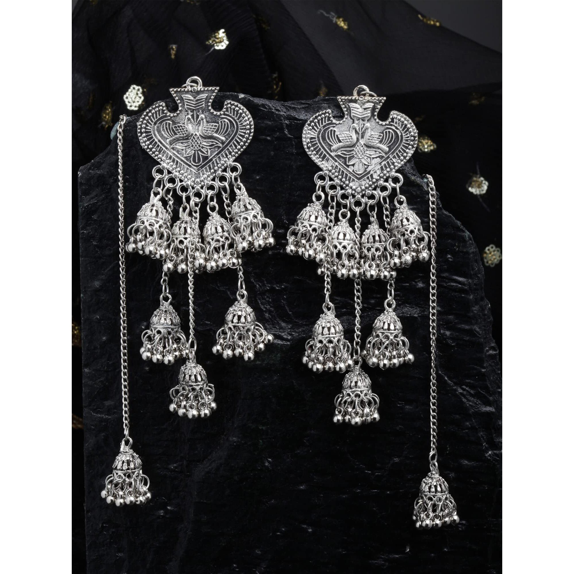 Shining Diva Fashion Latest Stylish Oxidised Chain Jhumka Earrings for Women and Girls (13190er)